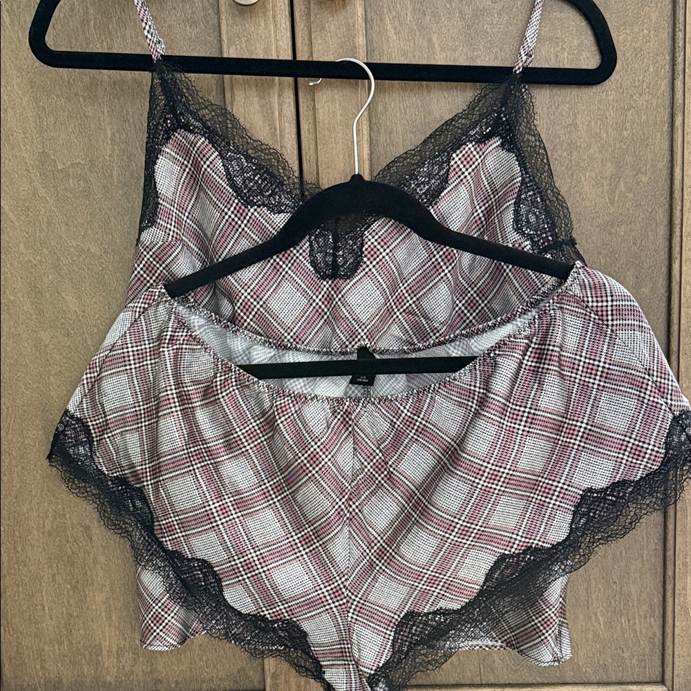 Victoria's Secret Intimates Lingerie Set Satin Black Lace Top & Panty Shorts